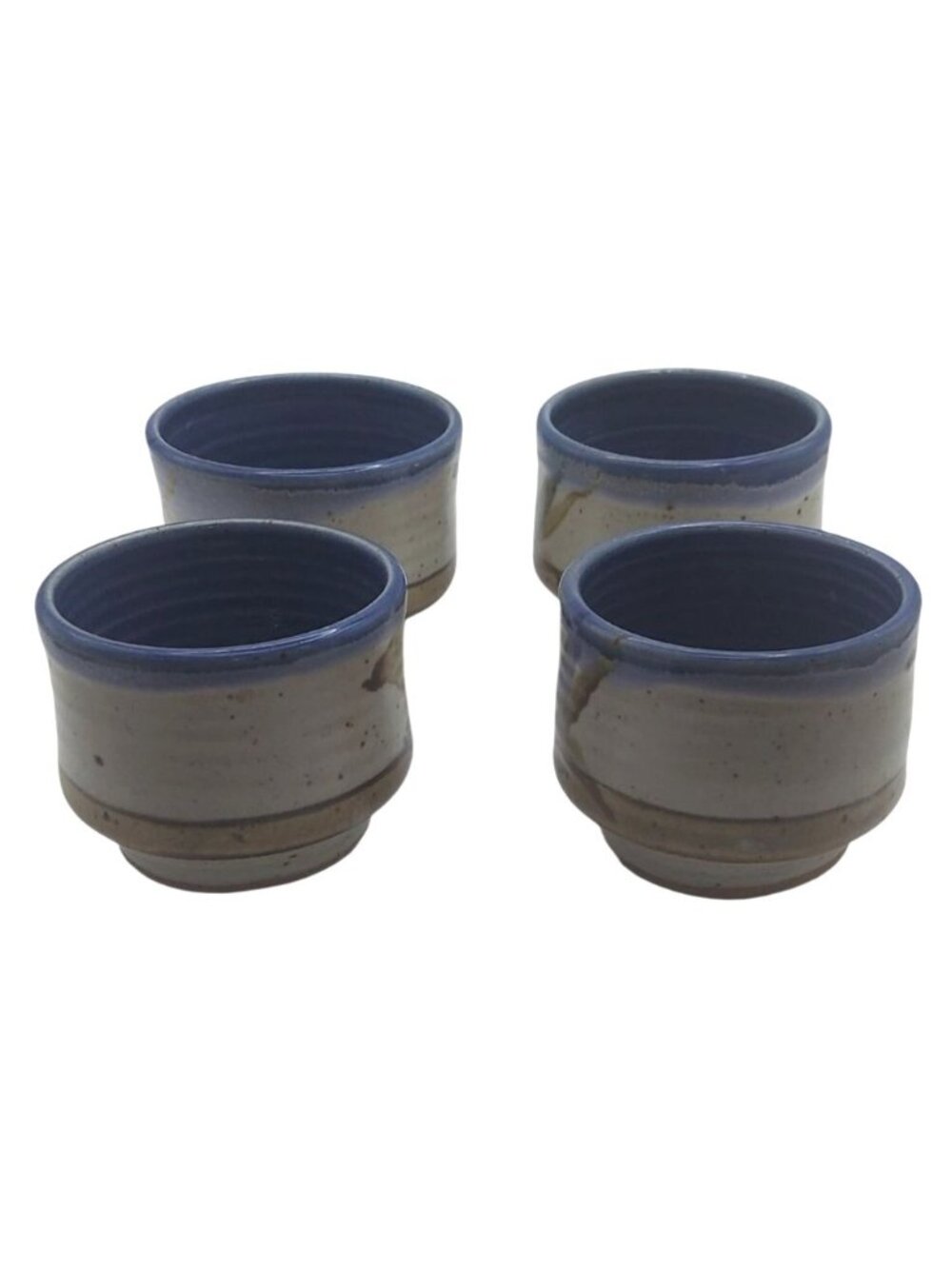 Vintage Japanese Studio Pottery Hand Thrown Tea Cups Set Of 4 Blue & Brown Glaze - Picture 8 of 8